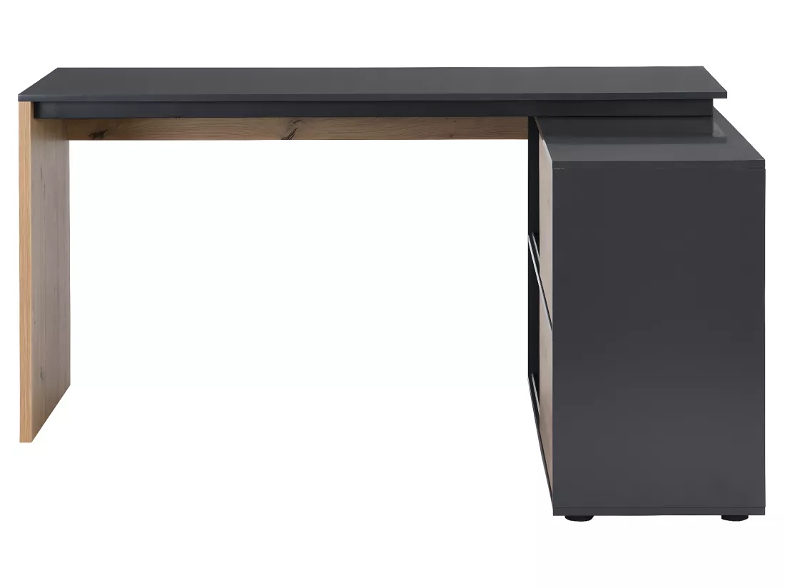 Bureau d'angle avec 2 porte coulissantes - MDF - Coloris : Naturel et noir - COLIOBA