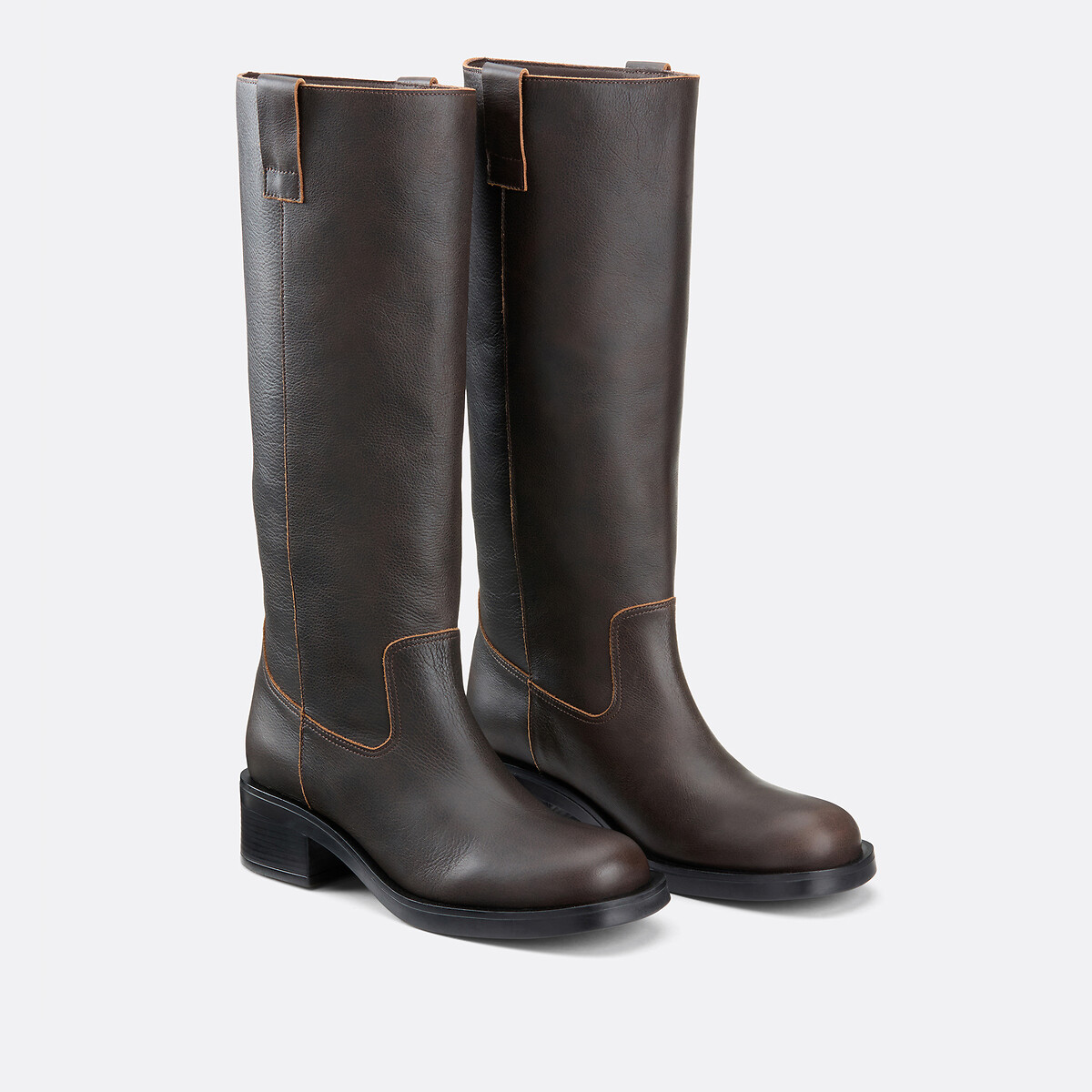 COLEÇÃO LA REDOUTE<br>Botas de couro retas estilo motociclista