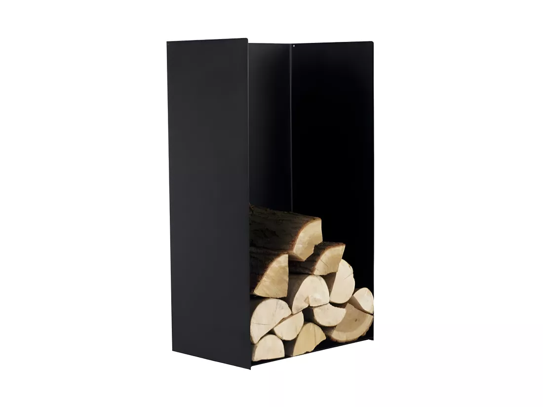 Rack à bûches PESTAK en acier noir avec dossier 45x30x80 cm