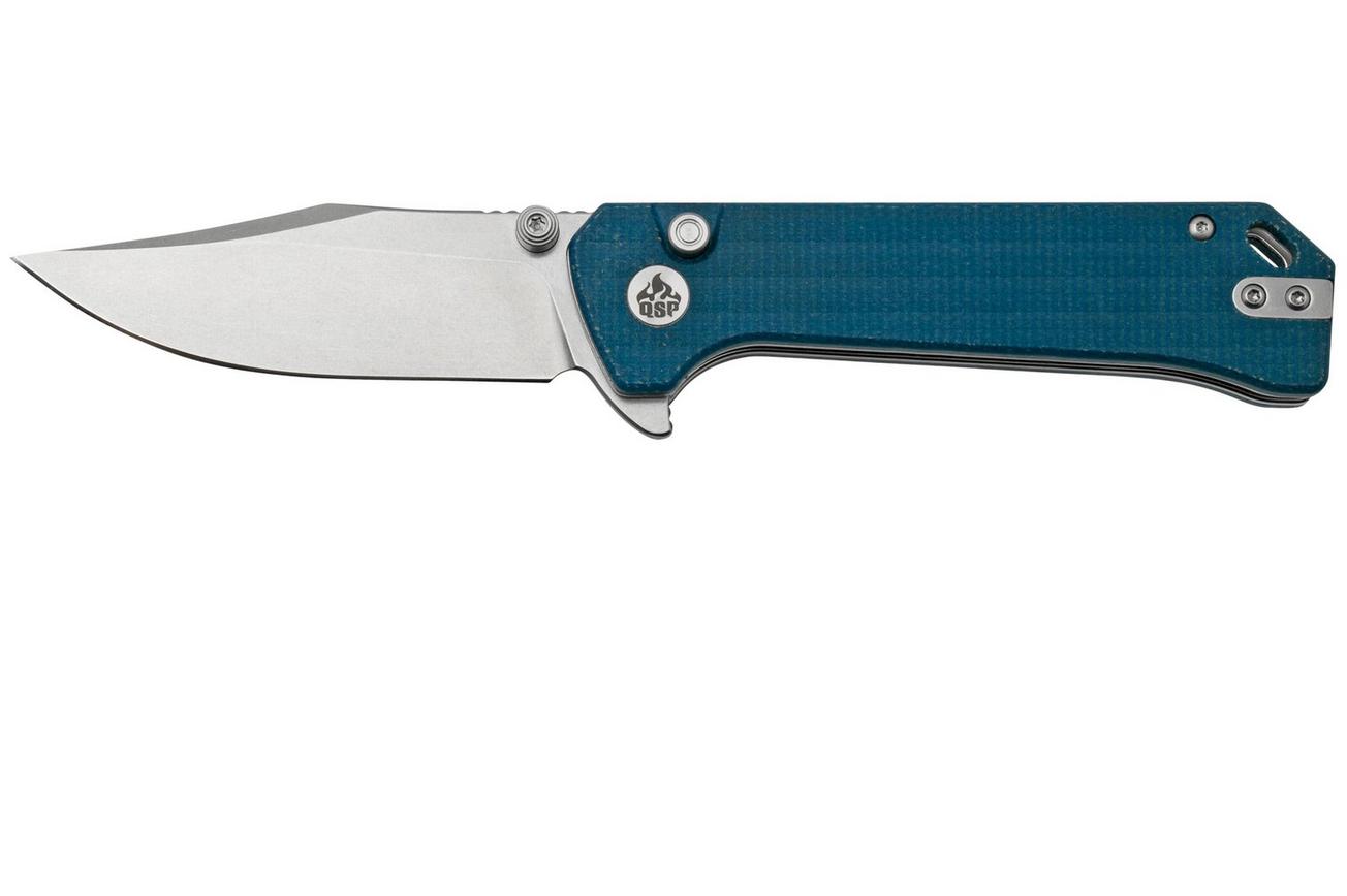 QSP Grebe QS147-B1, 14C28N Clippoint blauw Micarta, zakmes