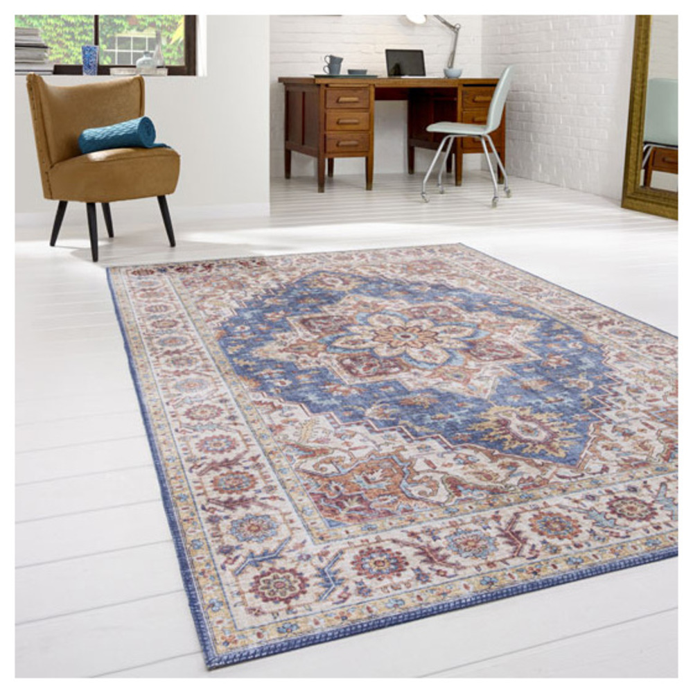 Tapis doux à motif oriental - leïla - marron et bleu - 120 x 160 cm