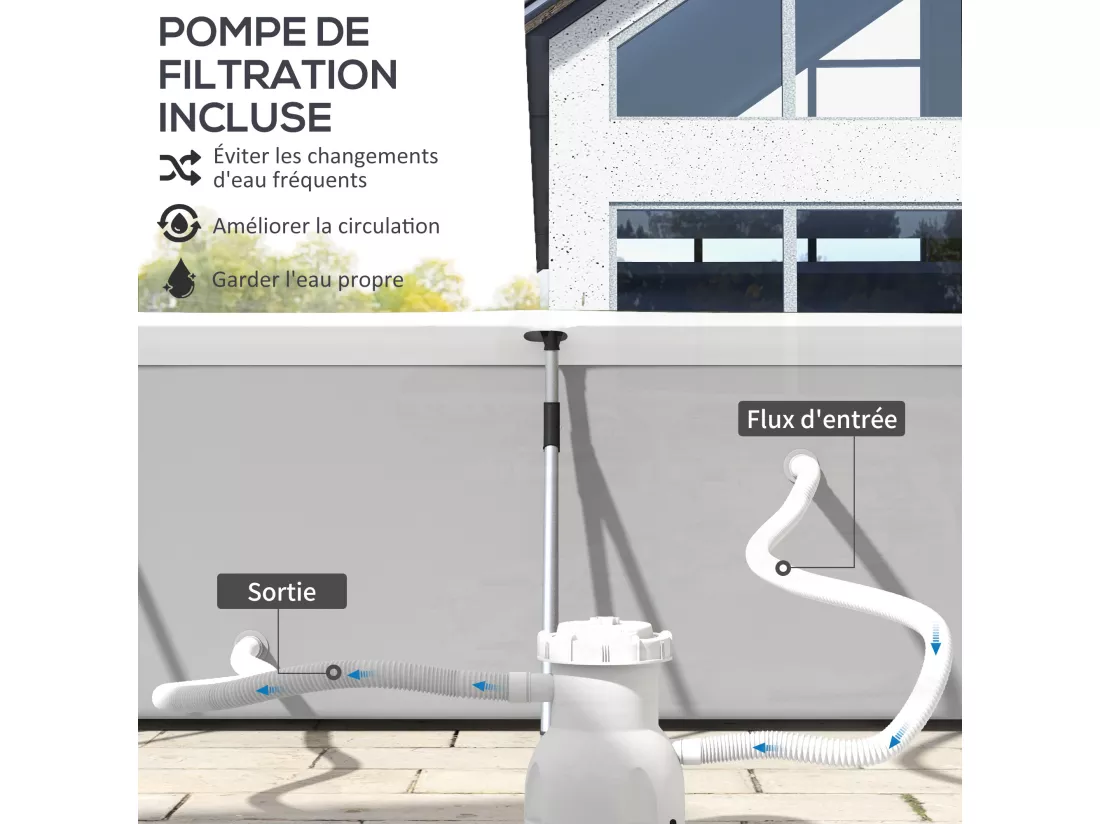 Piscine hors sol rectangulaire 5 pers. dim. 472L x 282l x 80H cm avec accessoires blanc gris