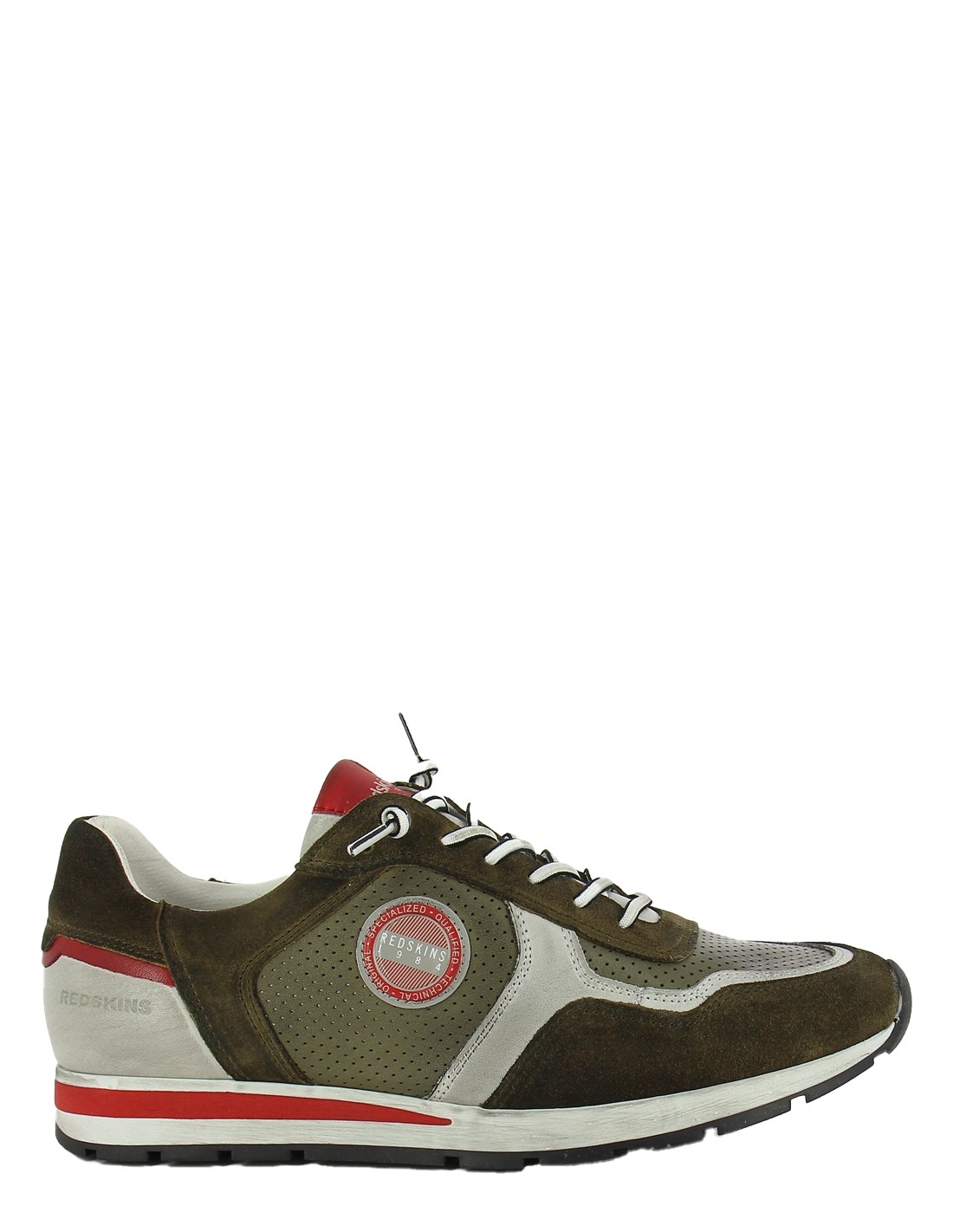 redskins baskets de ville homme stitch cuir kaki/gris/rouge