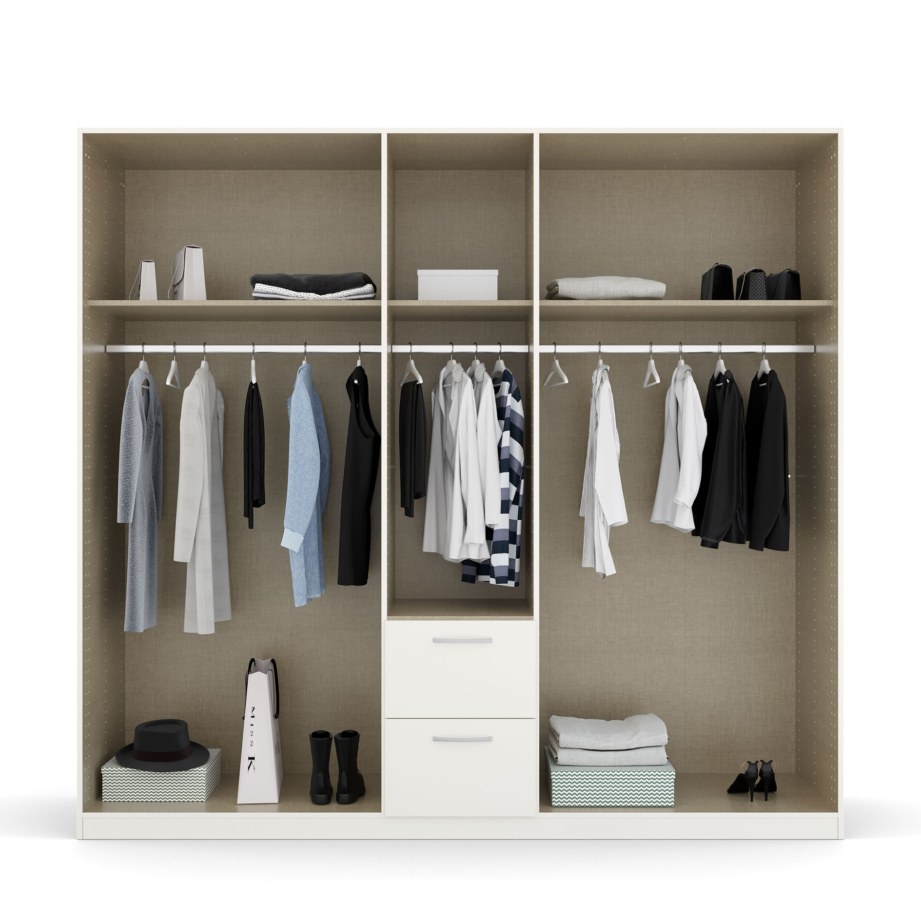 Drehtürenschrank - alpinweiß - 5-türig - 2 Schubkästen - 226 cm
