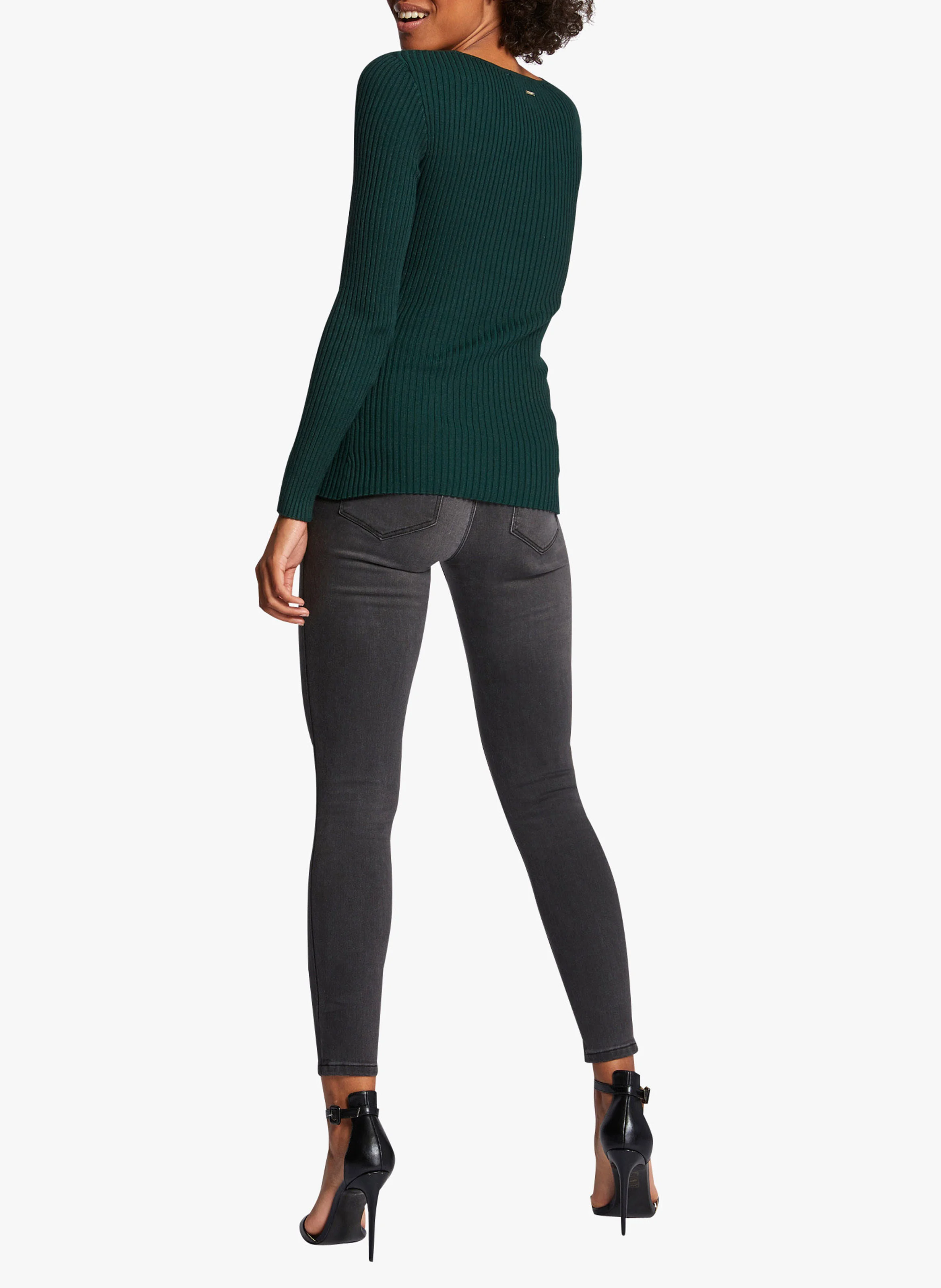 Pull manches longues tricotage en côte | Vert