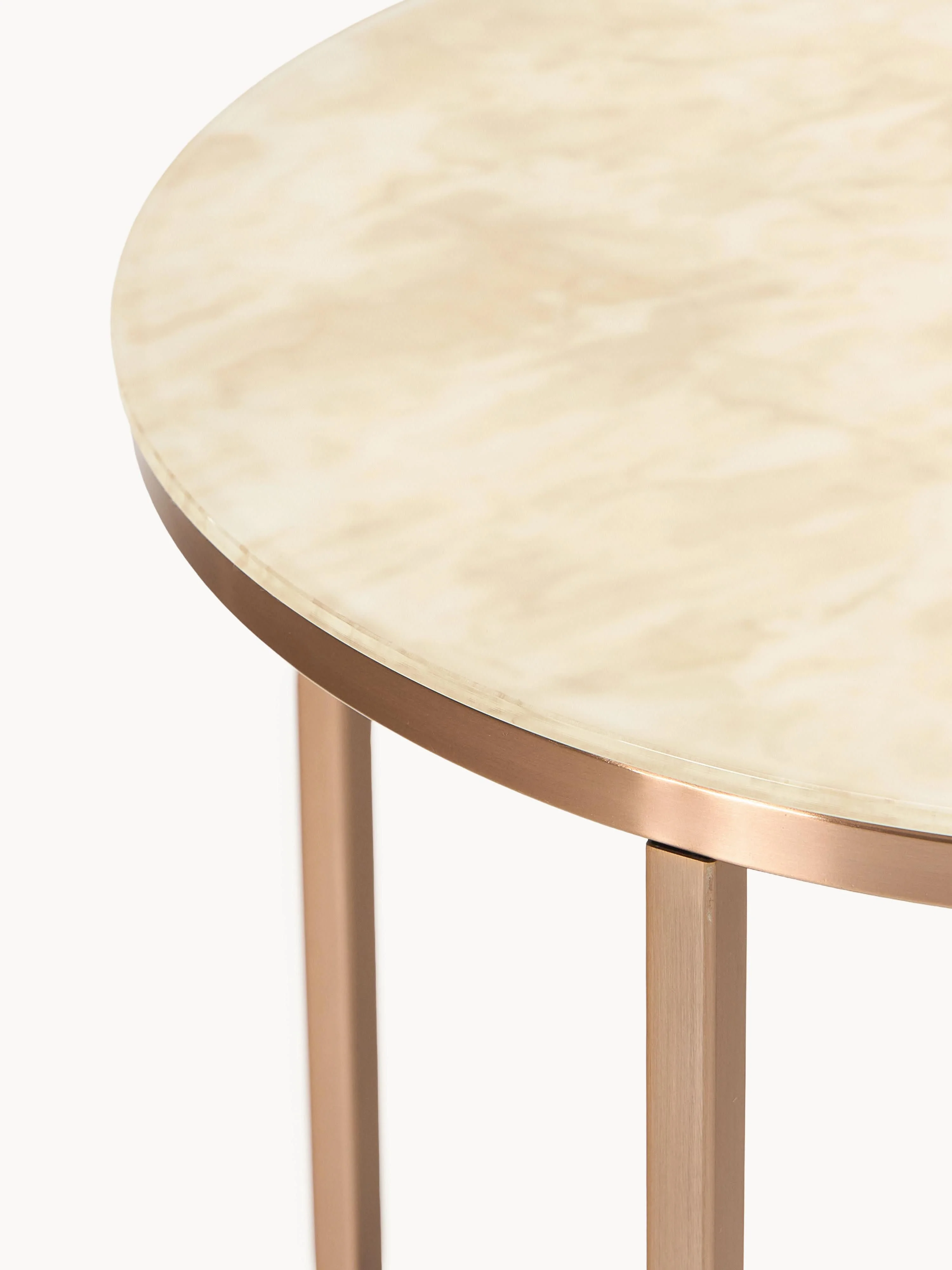 Ronde bijzettafel Antigua met glazen tafelblad in marmerlook