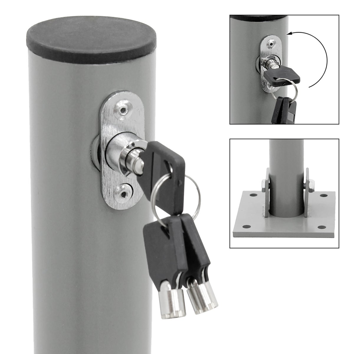 ECD Germany 4x Opvouwbare parkeerbeugel, rond, 71 cm, stalen parkeerpaal, 3 sleutels, antraciet met rode waarschuwingsstrepen, paal, parkeerbeugel, parkeerpaal, paal, standaard