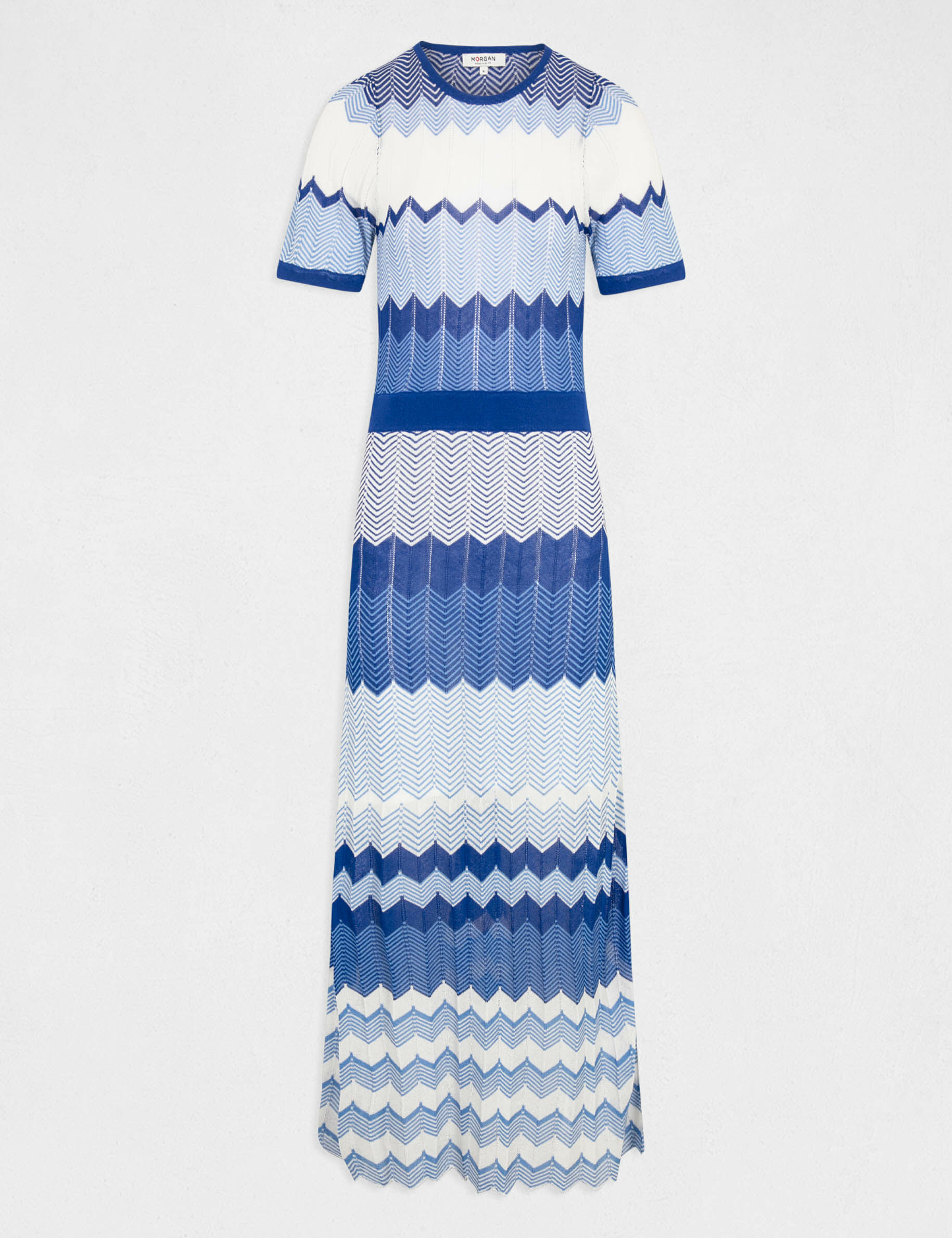 Robe pull longue droite imprimé chevron bleu moyen femme - bleu_moyen