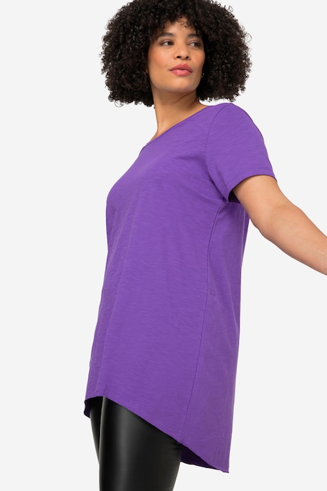 Longshirt, Rundhals, Halbarm, gerundeter Saum
