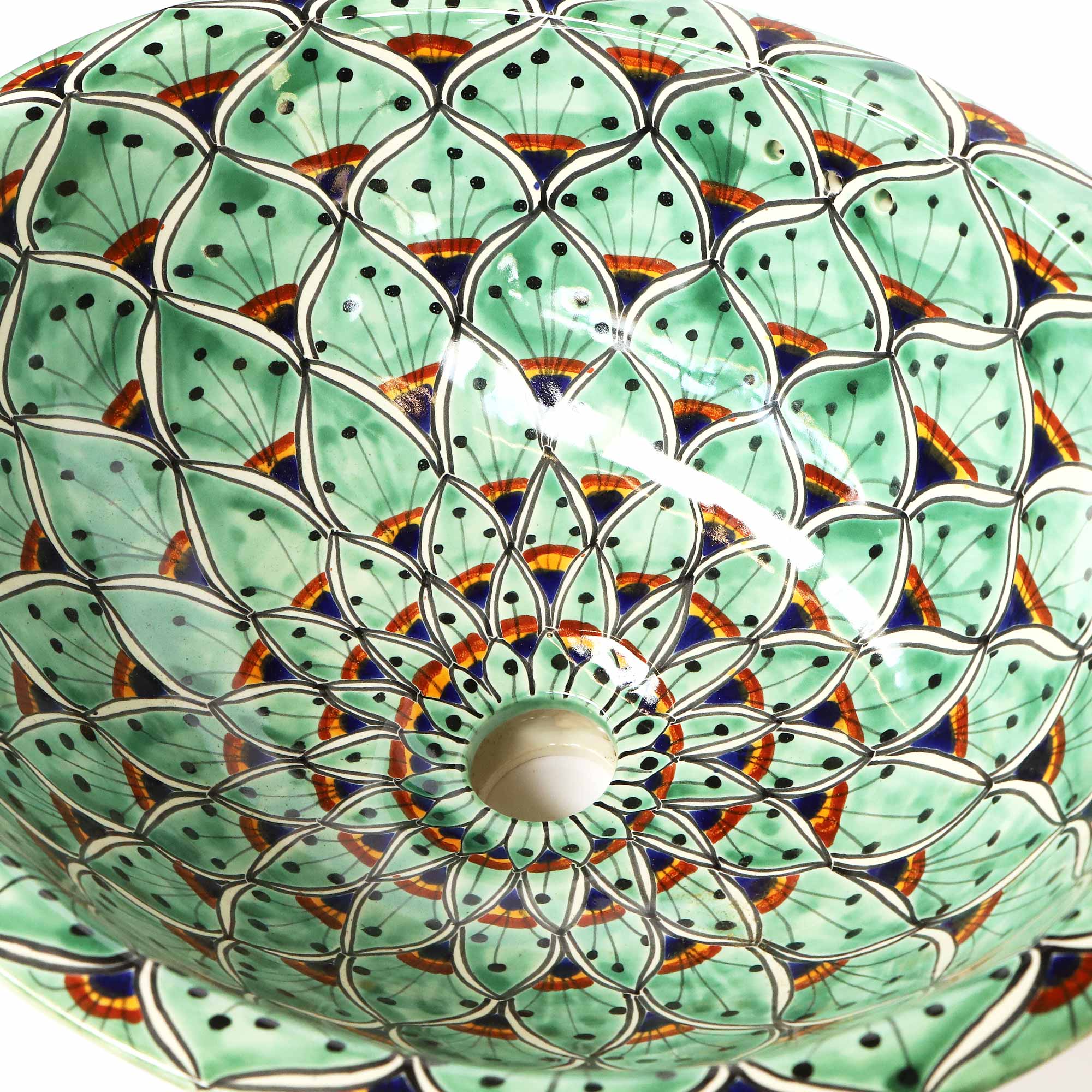 Keramikwaschbecken 'Pfau', hellgrün, multicolor, B 53 cm, L 43 cm, H 19 cm von fischer's lagerhaus