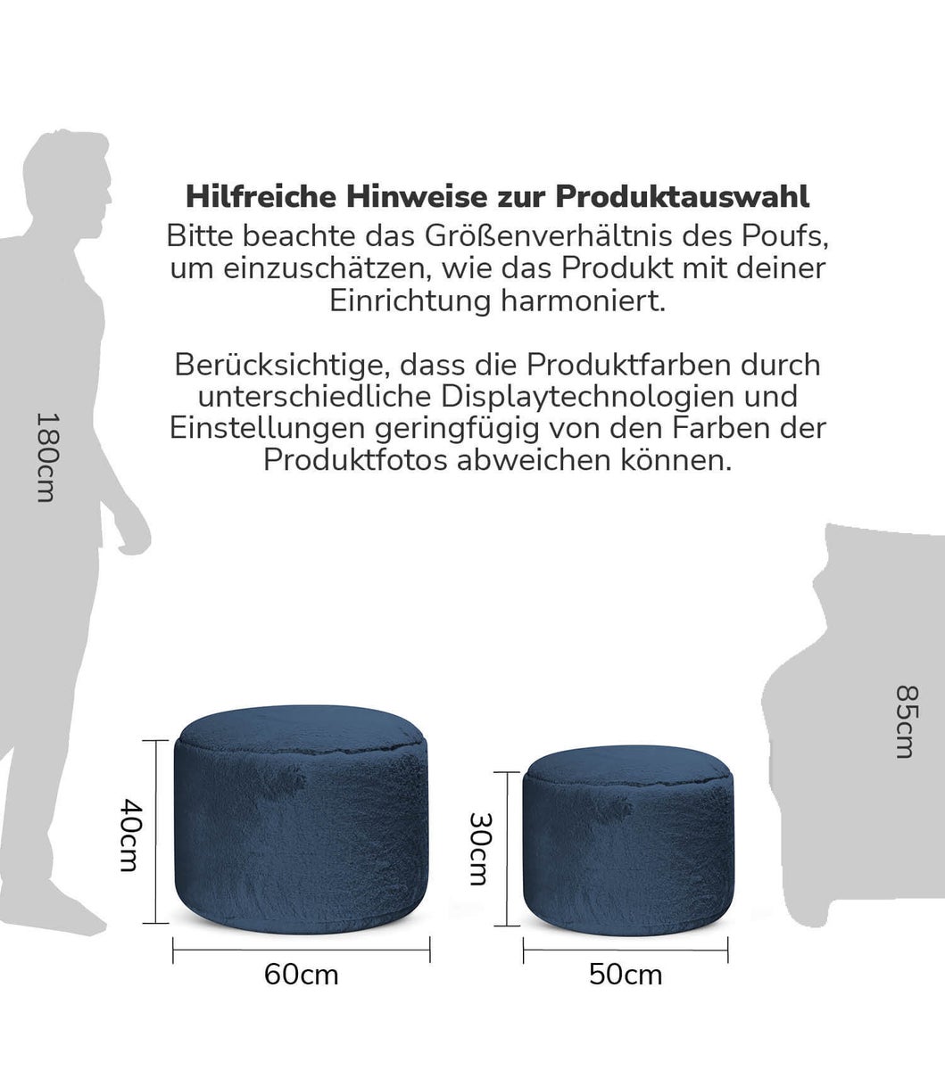 mokebo imitatiebont poef 'The Fluffy One', voetenbankje of zitpoef in blauw