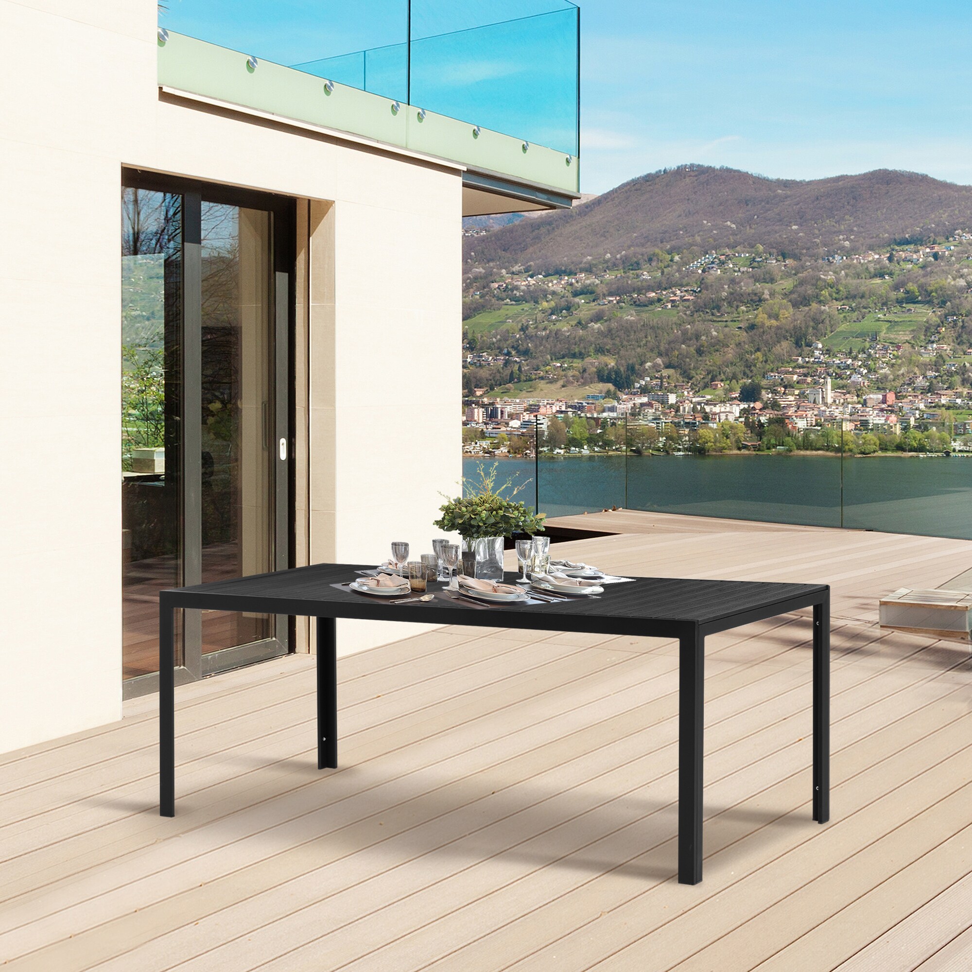 Outsunny Gartentisch mit Aluminium-Rahmen schwarz 190 x 84,5 x 72cm (LxBxH)