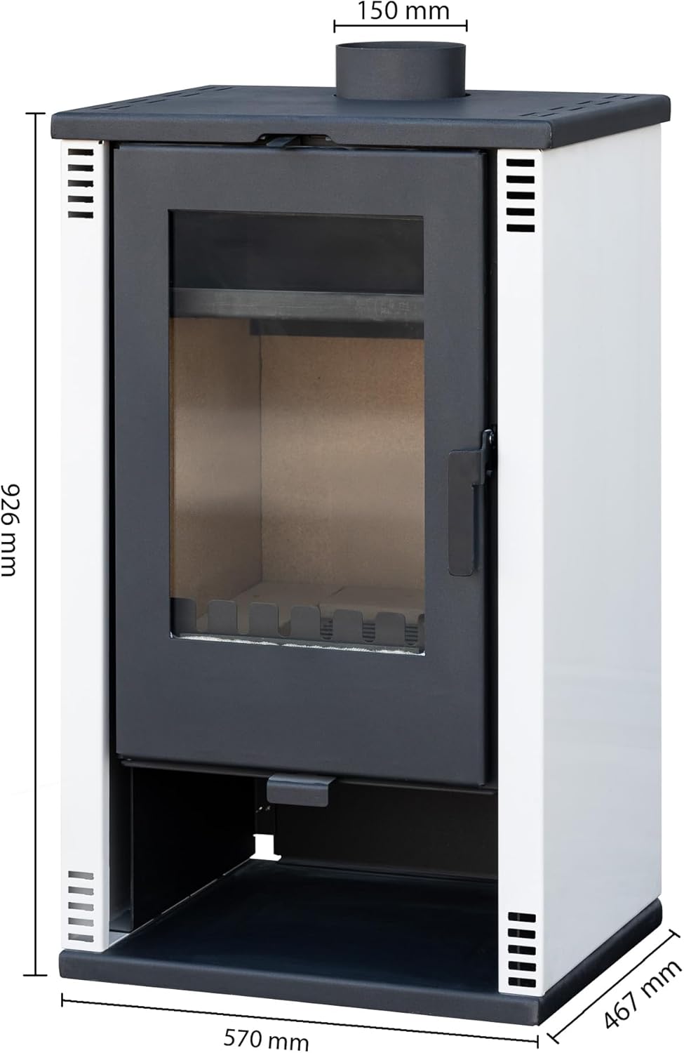 Kaminofen holzofen ALAZ K10M Weiß 10 kW, Kamin Heizofen Dauerbrandofen Holzofen, Кaminholz Hüttenofen, Кaminfeuer, Briketts Kamin, Fireplace Wood
