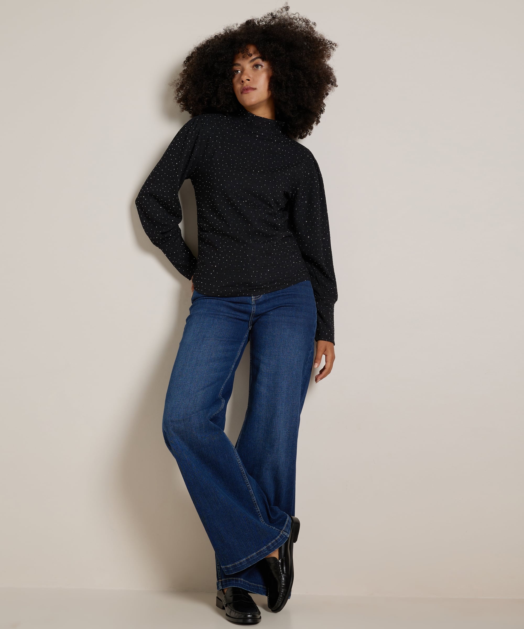 glitter top met hoge hals