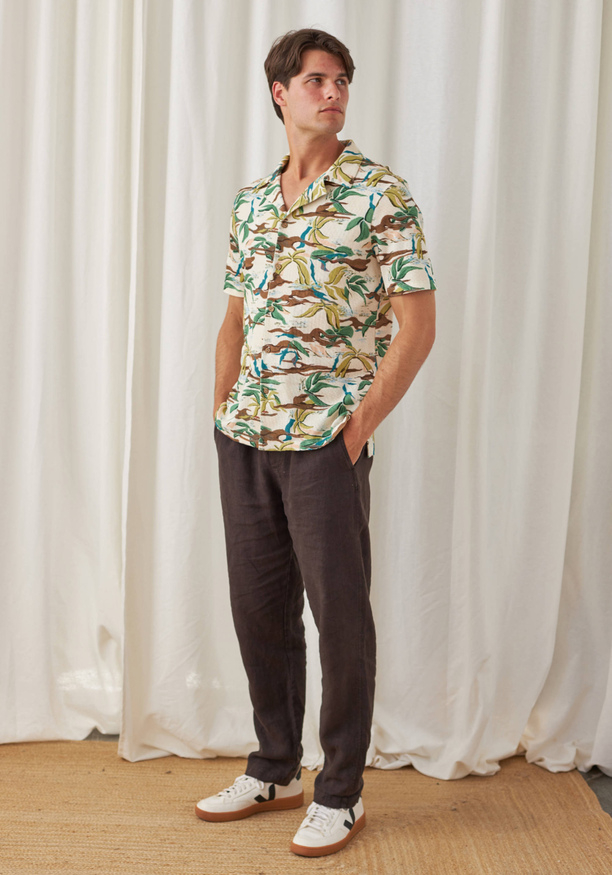 Twothirds Kurzarm-Hemd Maziwi Ecru/Green