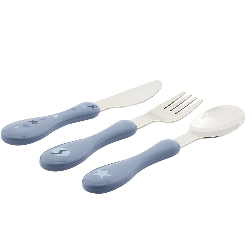 Set de 3 couverts en métal 2ème âge Yummix bleu