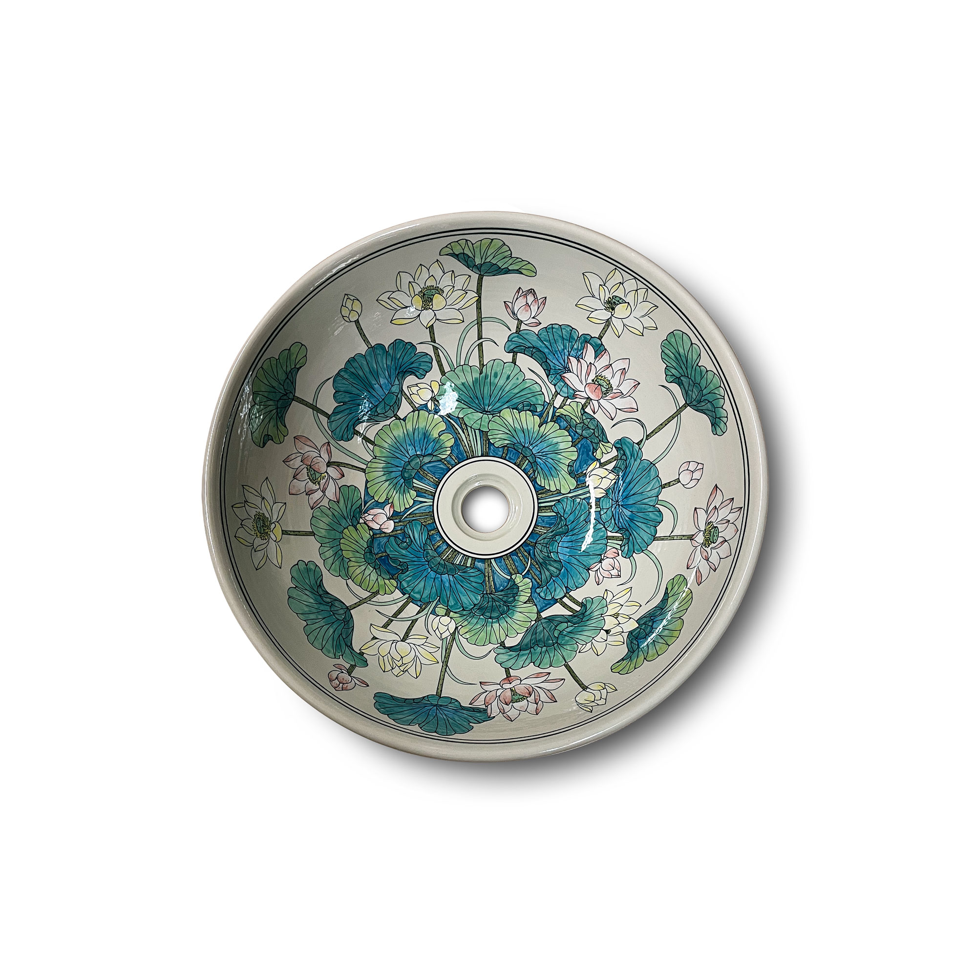 Keramik-Aufsatzwaschbecken 'Seerosen', Ø 46 cm, H 15 cm von fischer's lagerhaus