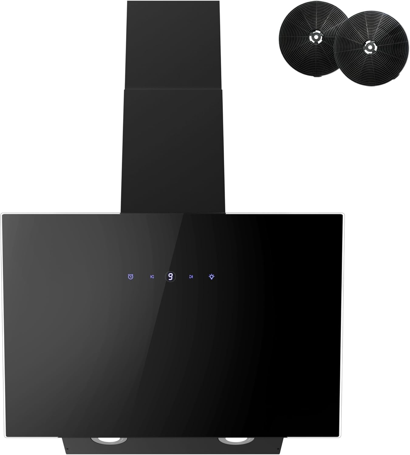 Dunstabzugshaube 60 cm, FIREGAS Kopffreiheit Dunstabzugshaube mit 578 m³/h Starker Saugleistung, 9 Einstellstufen, Berührungssteuerung, Umluft und Abluftmodus, 58 dB, Schwarz, Effizienz A++
