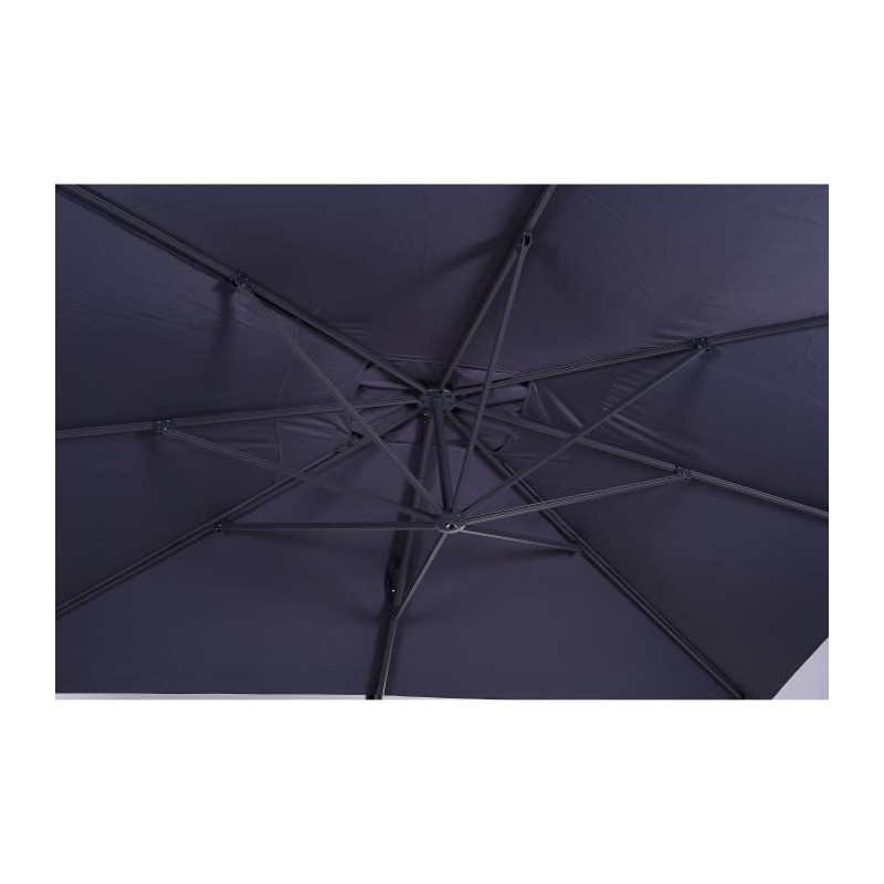 Parasol déporté 4x3m- inclinable,et rotatif a 360°- structure aluminium et toile déperlante en polyester 250gm2- gris anthra