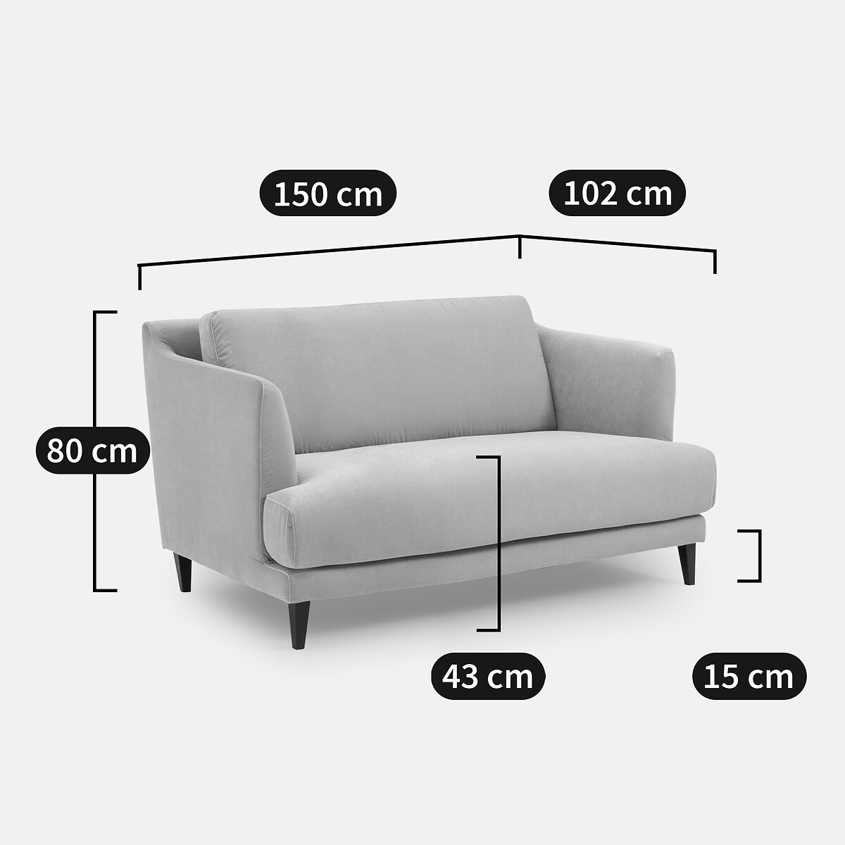 LA REDOUTE INTERIEURS<br>Sofá compacto de 2 lugares, veludo, Monza