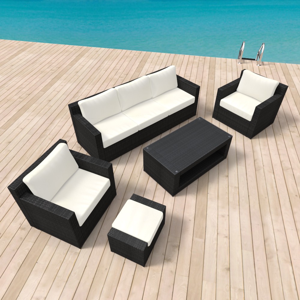 Rattanlounge MANILA schwarz/beige