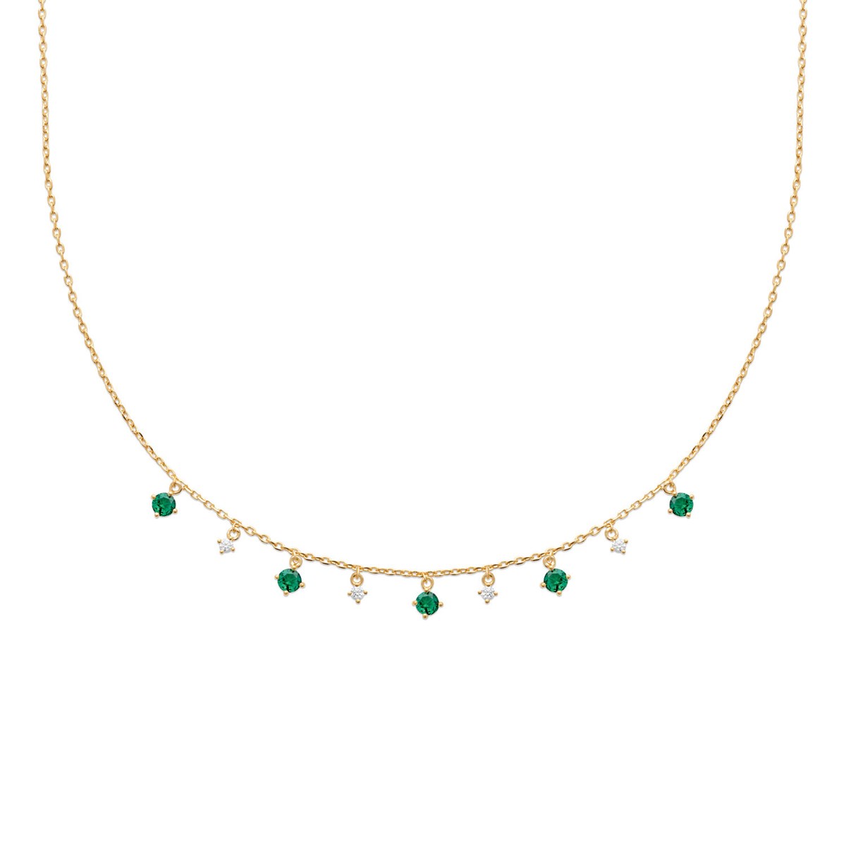 Collier Brillaxis plaqué or pampilles oxydesverts et blancs