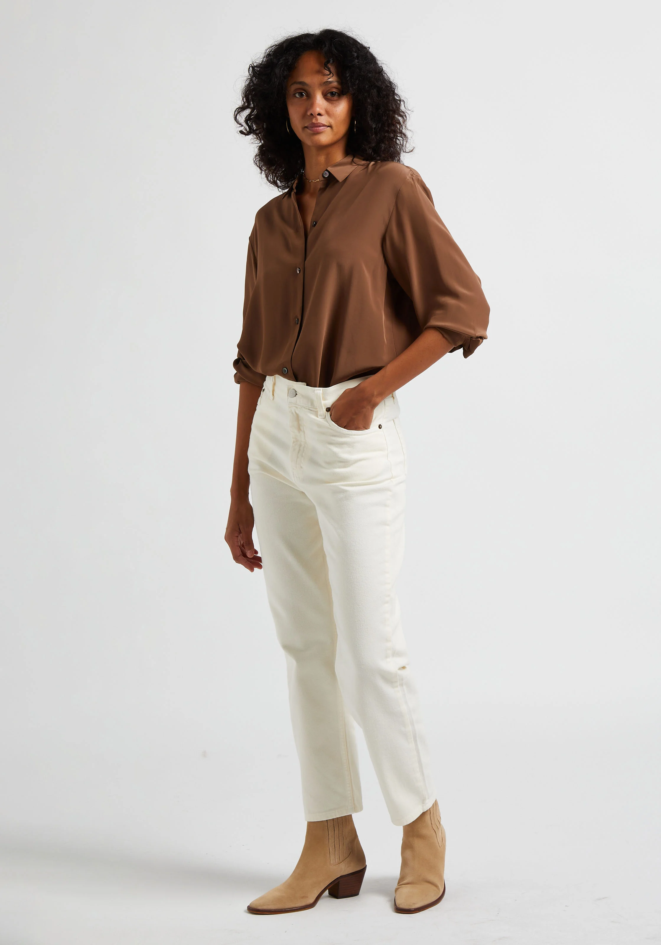 SPARK - Jean taille haute droit en coton| Blanc