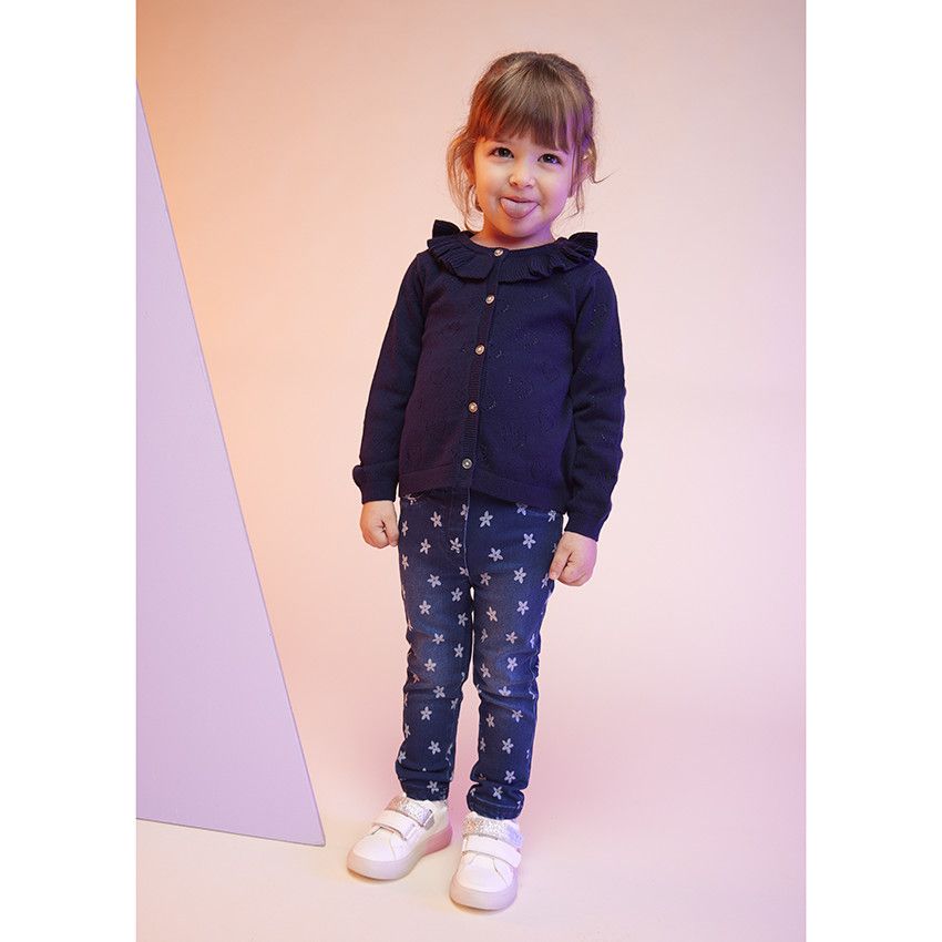 Jegging super stretch en twill imprimé fleurs pour bébé fille - Bleu moyen