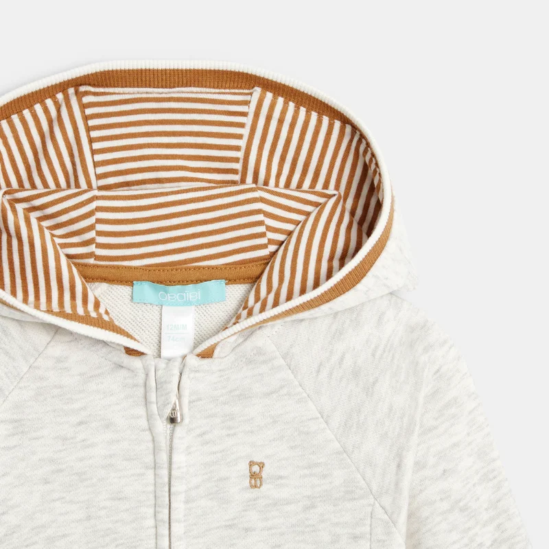 Sweat zippé molleton à capuche gris bébé garçon Beige