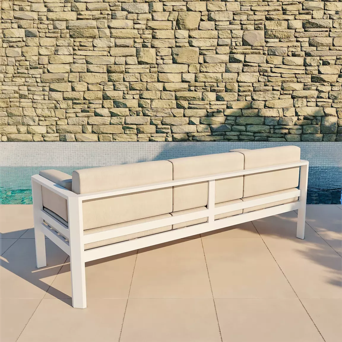 Canapé de jardin en aluminium 3 places Ostara Blanc et taupe