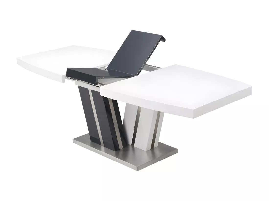 Table à manger extensible NOAMI II - 6 à 8 personnes - MDF laqué gris et blanc