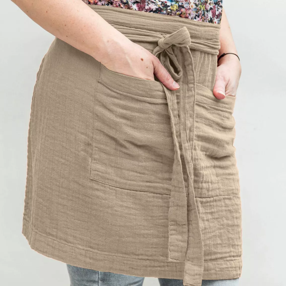 Tablier avec poches gaze de coton Gaïa Ficelle