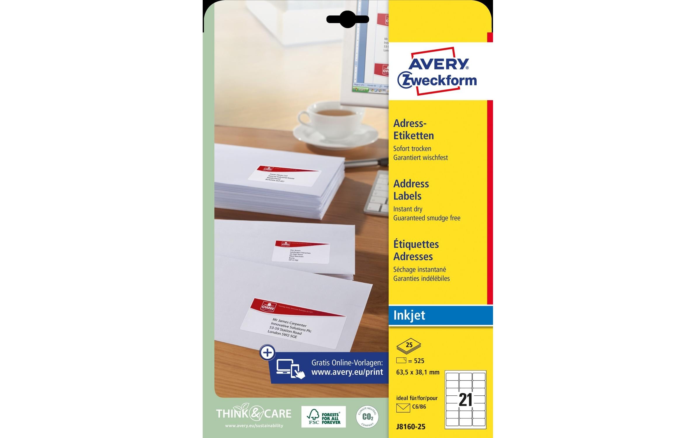Adressetiketten 63.5 x 38.1 mm, 25 Blatt, WeissUmweltfreundliche Adress-Etiketten