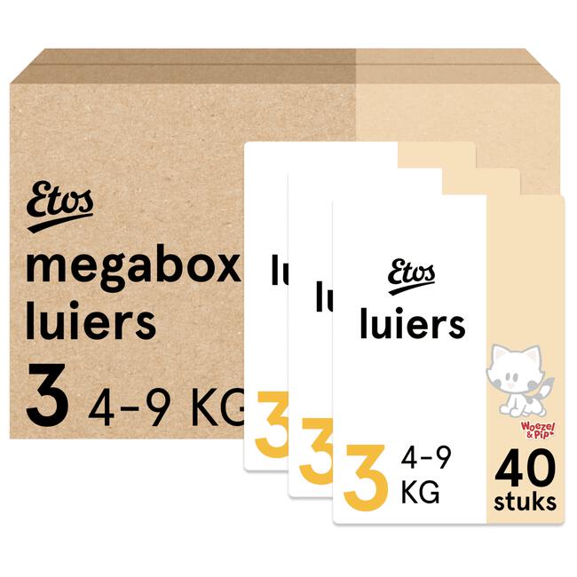 Etos Woezel & Pip Luiers Midi Megabox Maat 3 4-9 kg 120 stuks