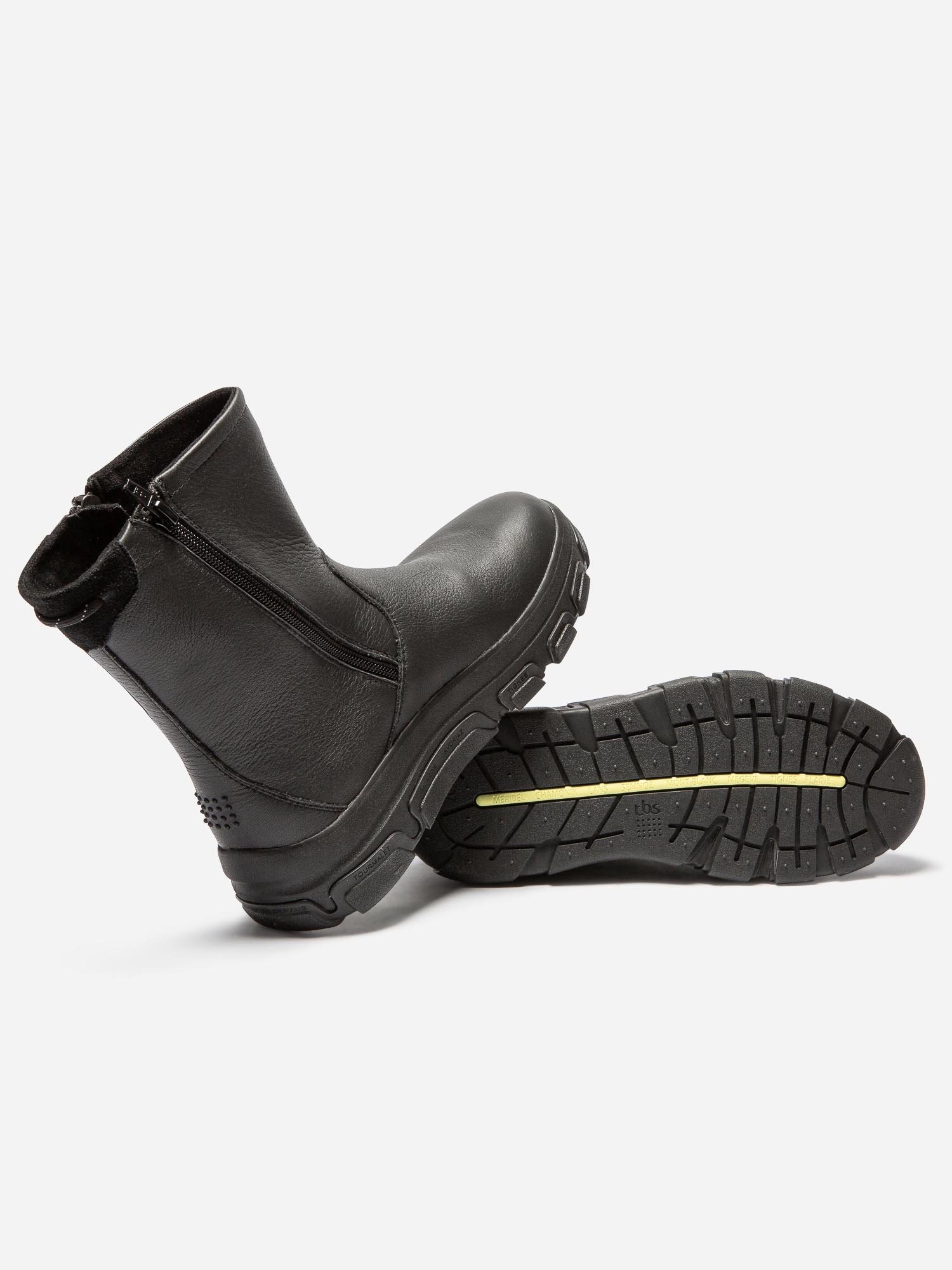 Boots Femme Double Zip Semelle Crantée Cuir Noir