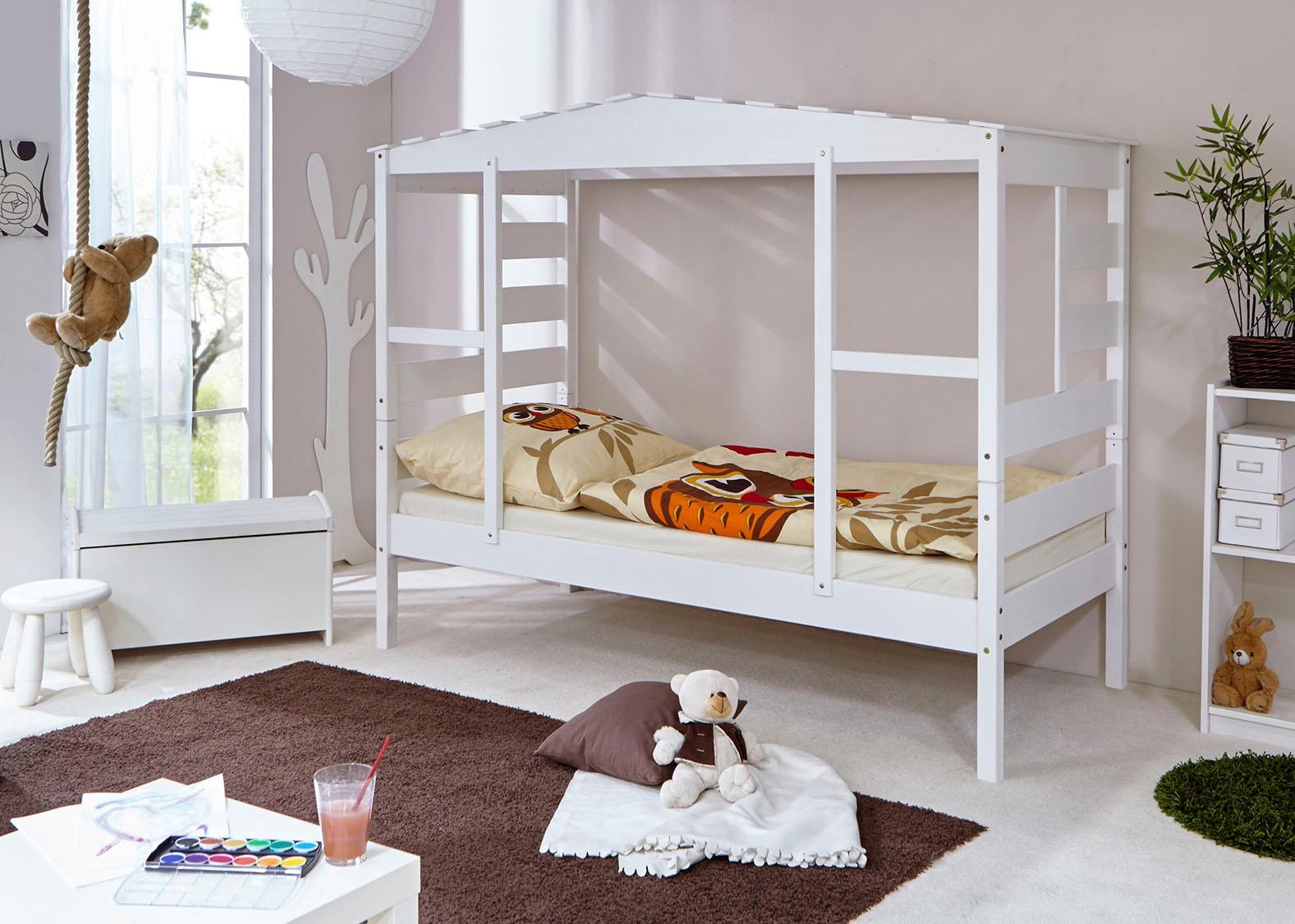 Ticaa Kinderbett »Lio« Hausbett, aus Kiefer Massivholz, inkl. Rollrost