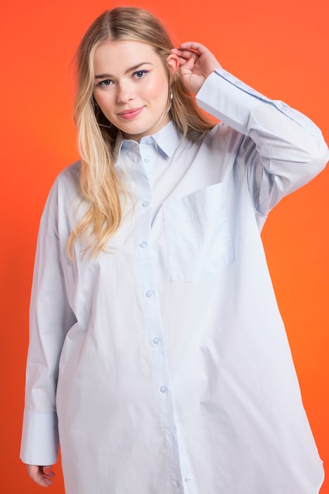 Hemdbluse, oversized, Knopfleiste, Hemdkragen