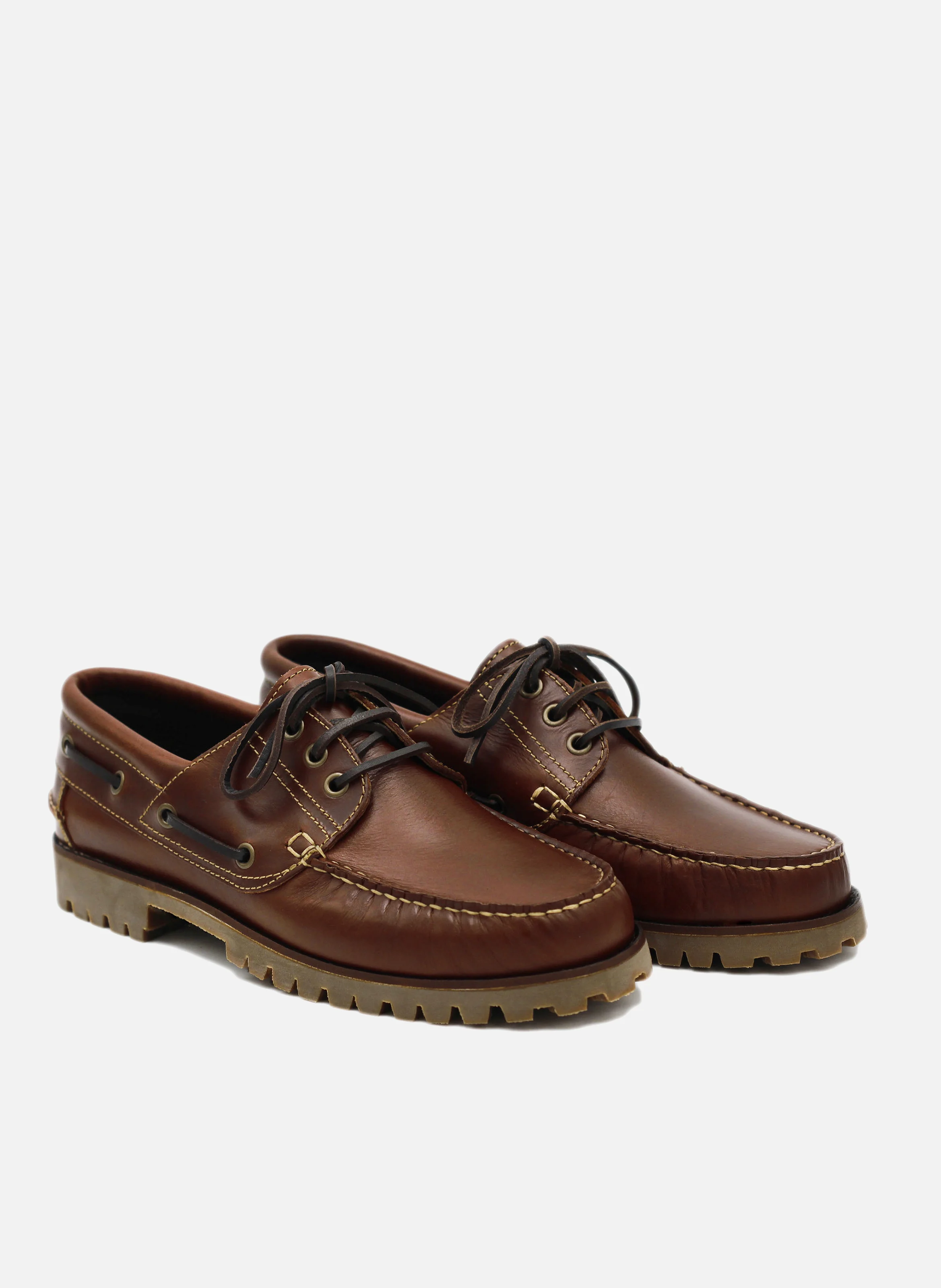 Bateau crampons cuir lisse | Marron