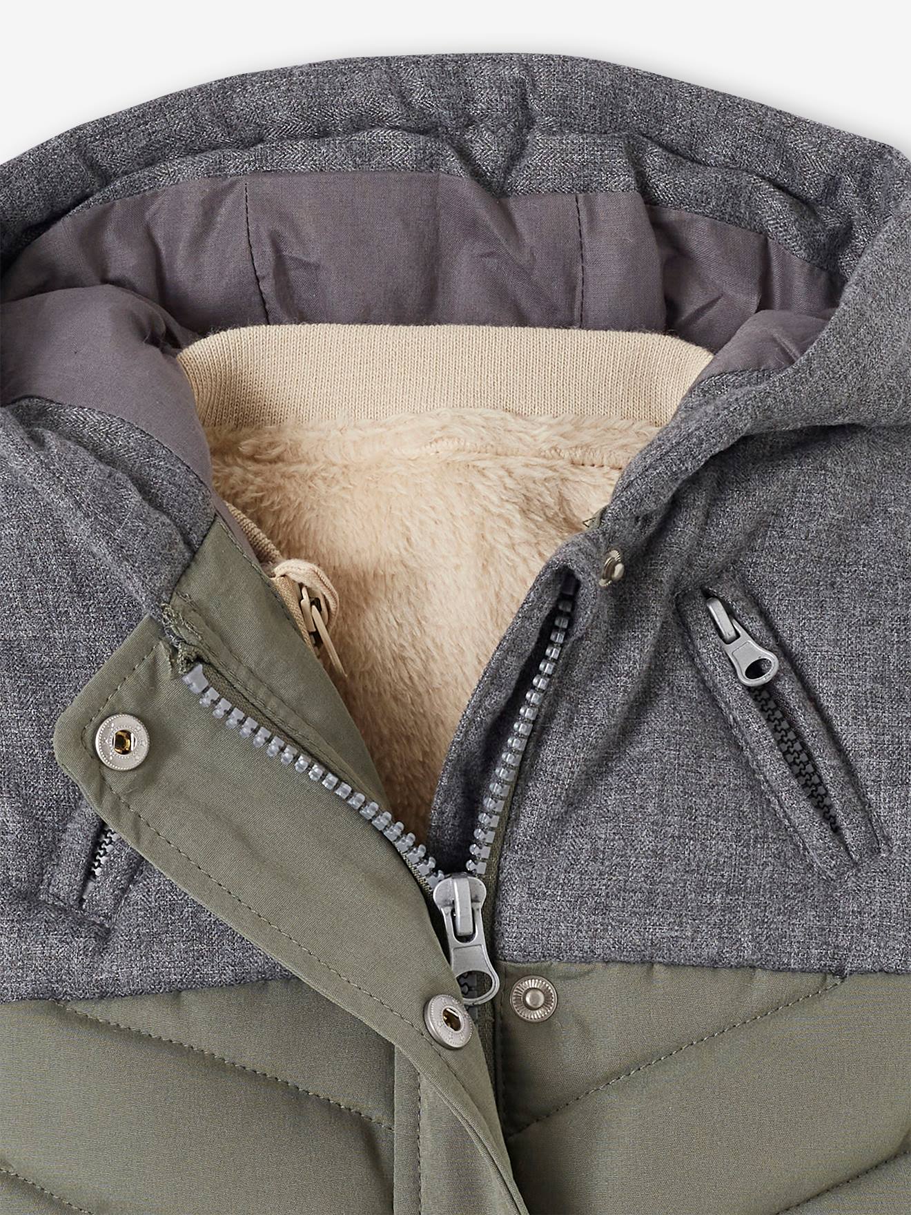 Parka 3 em 1 para bebê menino com jaqueta removível de malha azul-escura lisa.