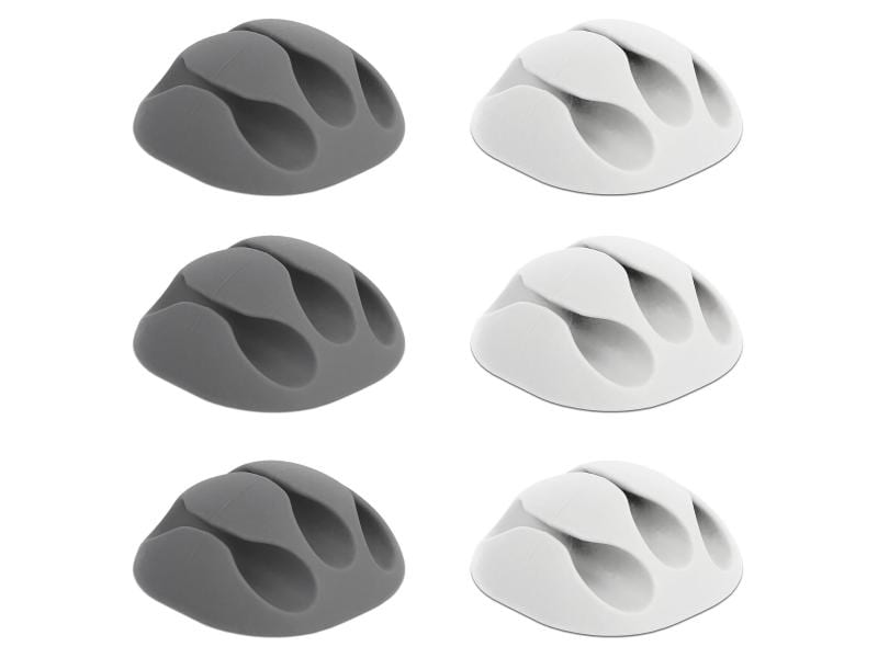 Delock Kabelhalter 5 mm, 2x3 Stück, weiss, grau, 3 Durchfüh Delock Kabelhalter mit 2 Durchführungen Set 6 Stück