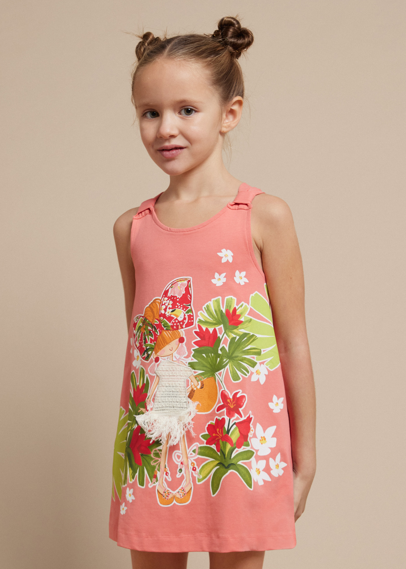 Vestido estampado Better Cotton para meninas, branco-creme