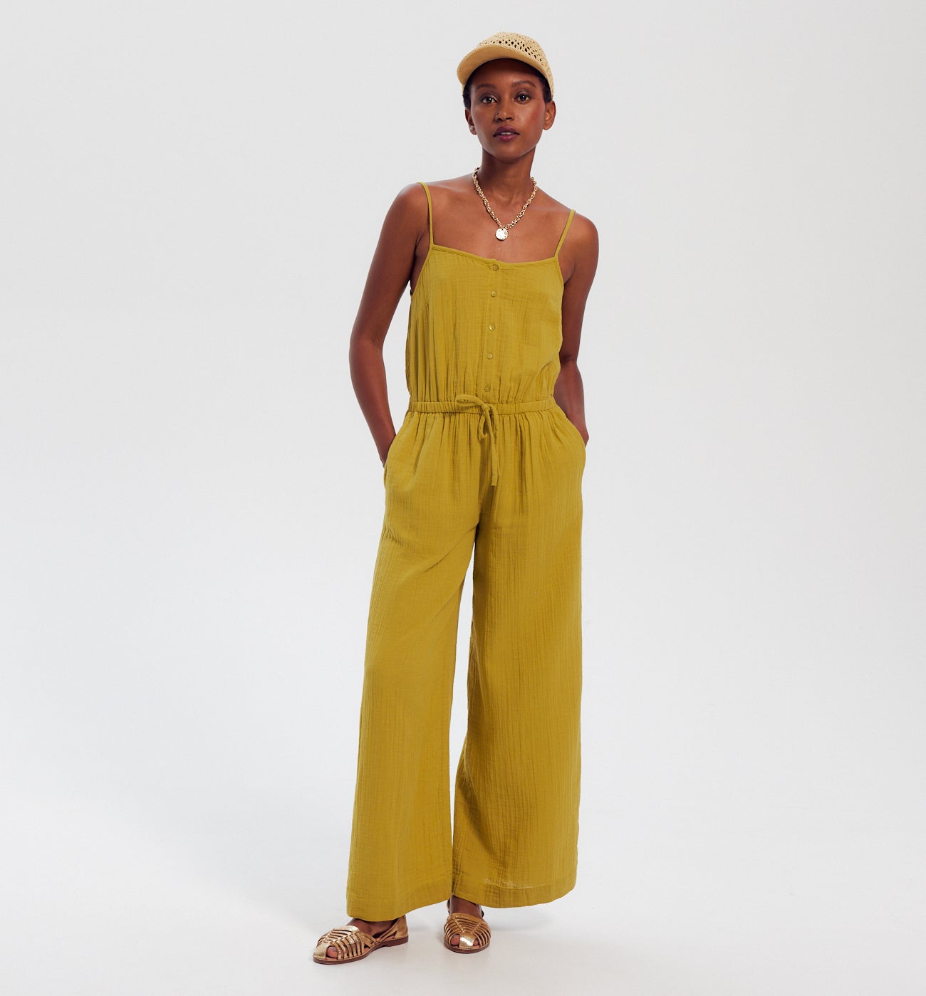 Combi-pantalon gaze de coton - Vert anis