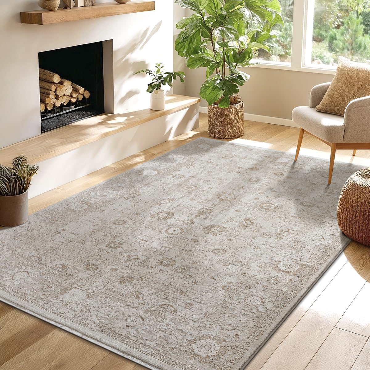 the carpet Nuvra Teppich Flauschig Weich & Pflegeleicht, Modernes Design, Oeko-Tex Standard 100, Wohnzimmerteppich Schlafzimmerteppich, Bordüre, Beige, 200 x 290 cm