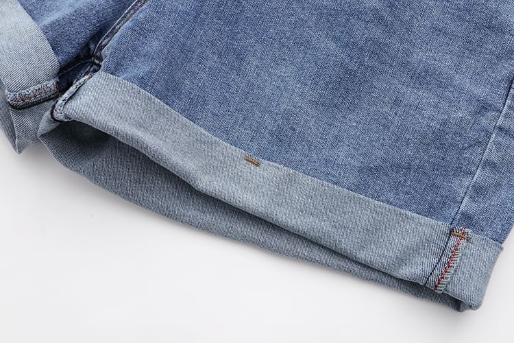 uliaque - Plus Size Elastische Taille Oprolbare Zoom Gewassen Denim Shorts