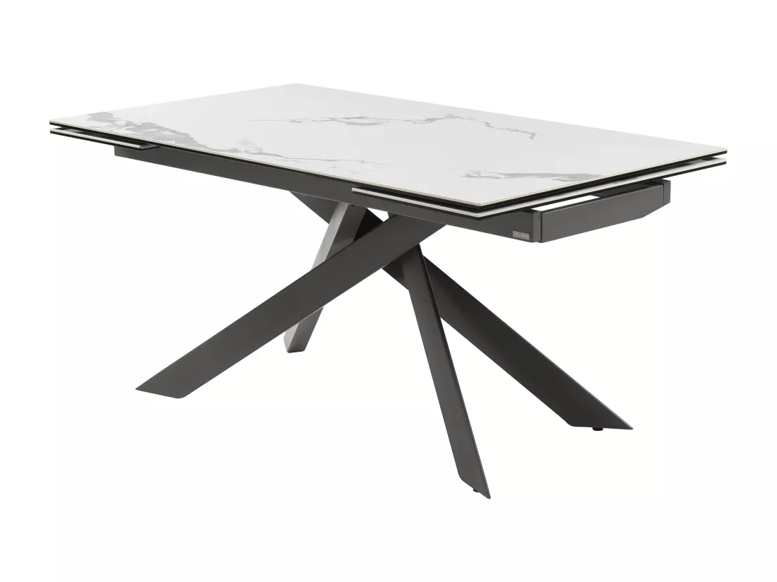 Table à manger extensible 6 à 10 personnes en céramique, verre trempé et métal - Effet marbre blanc et anthracite - COREMA de Maison Céphy