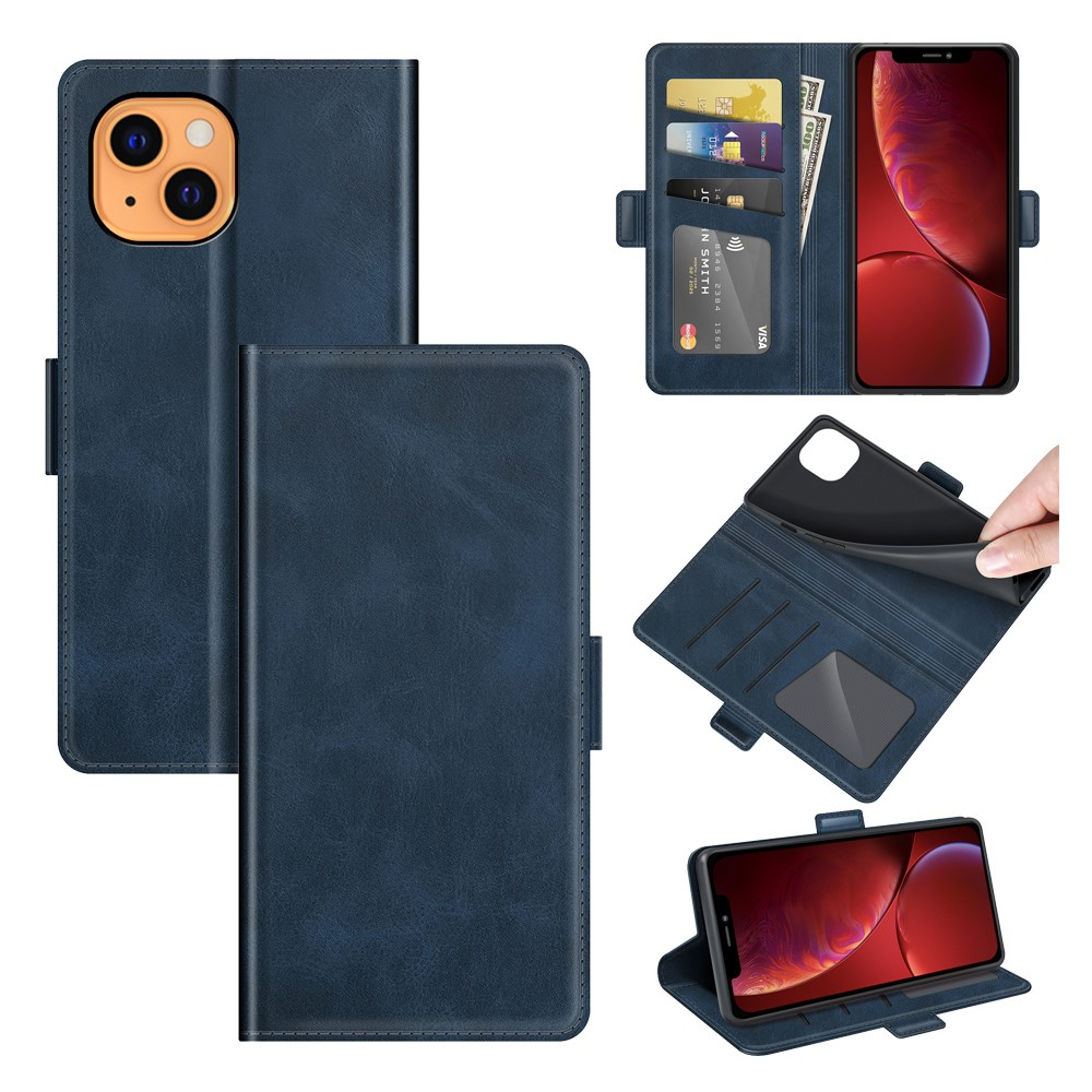 iPhone 13 Vintage Leder Tasche Flip Cover Fashion Design - Dunkelblau