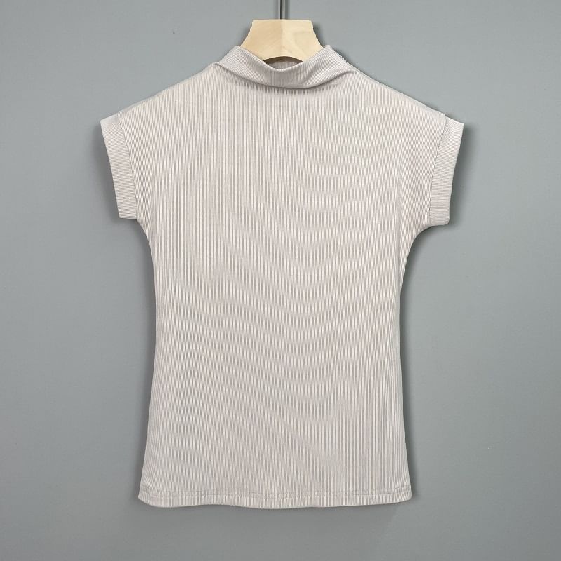 Ohnana - Effen T-shirt met korte mouwen en hoge hals