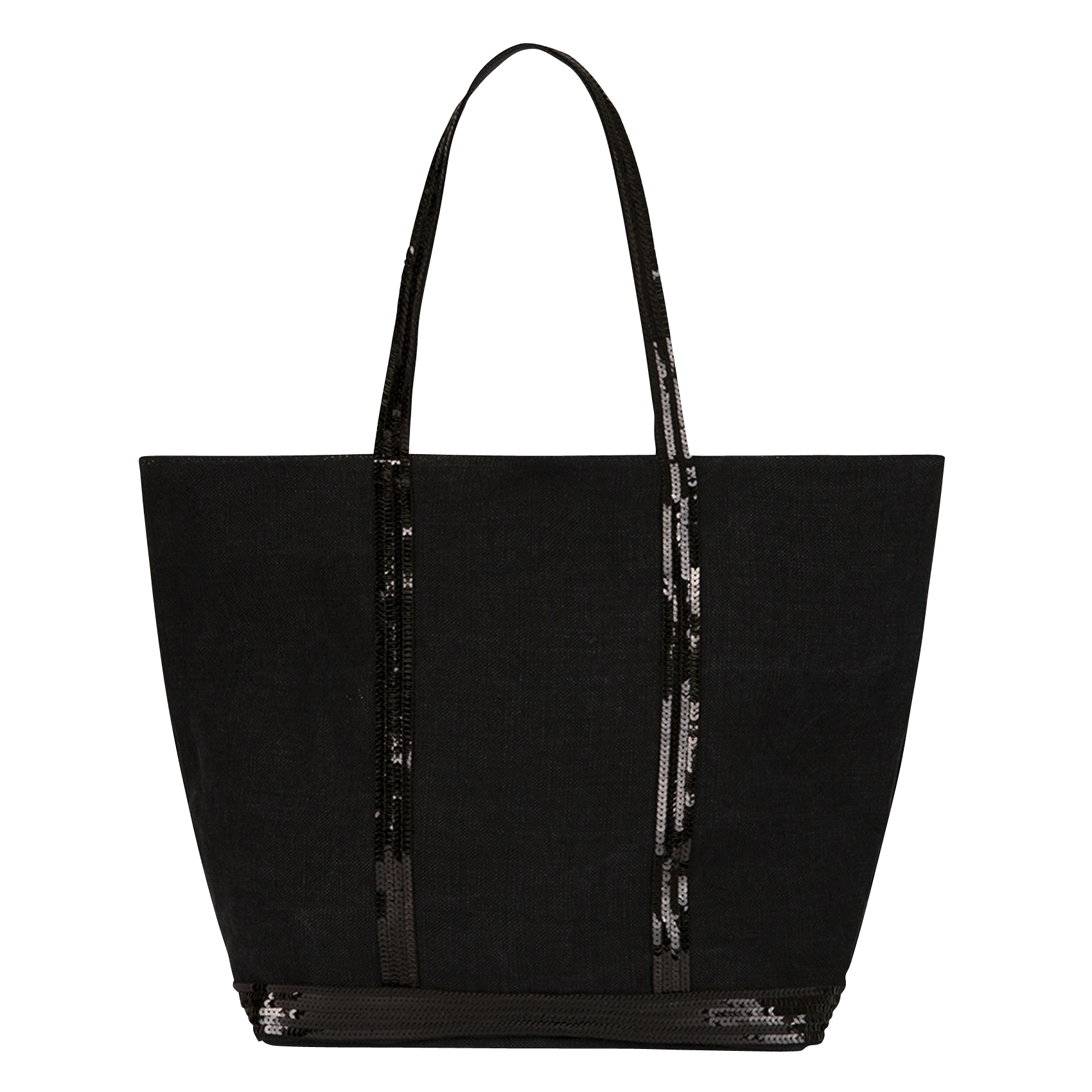 Cabas L brodé avec sequins en lin | Noir