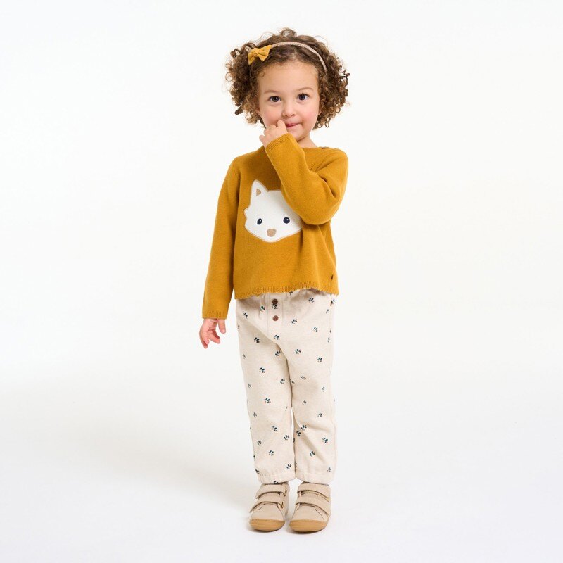 Pull maille tricot animal brodé jaune bébé fille Jaune