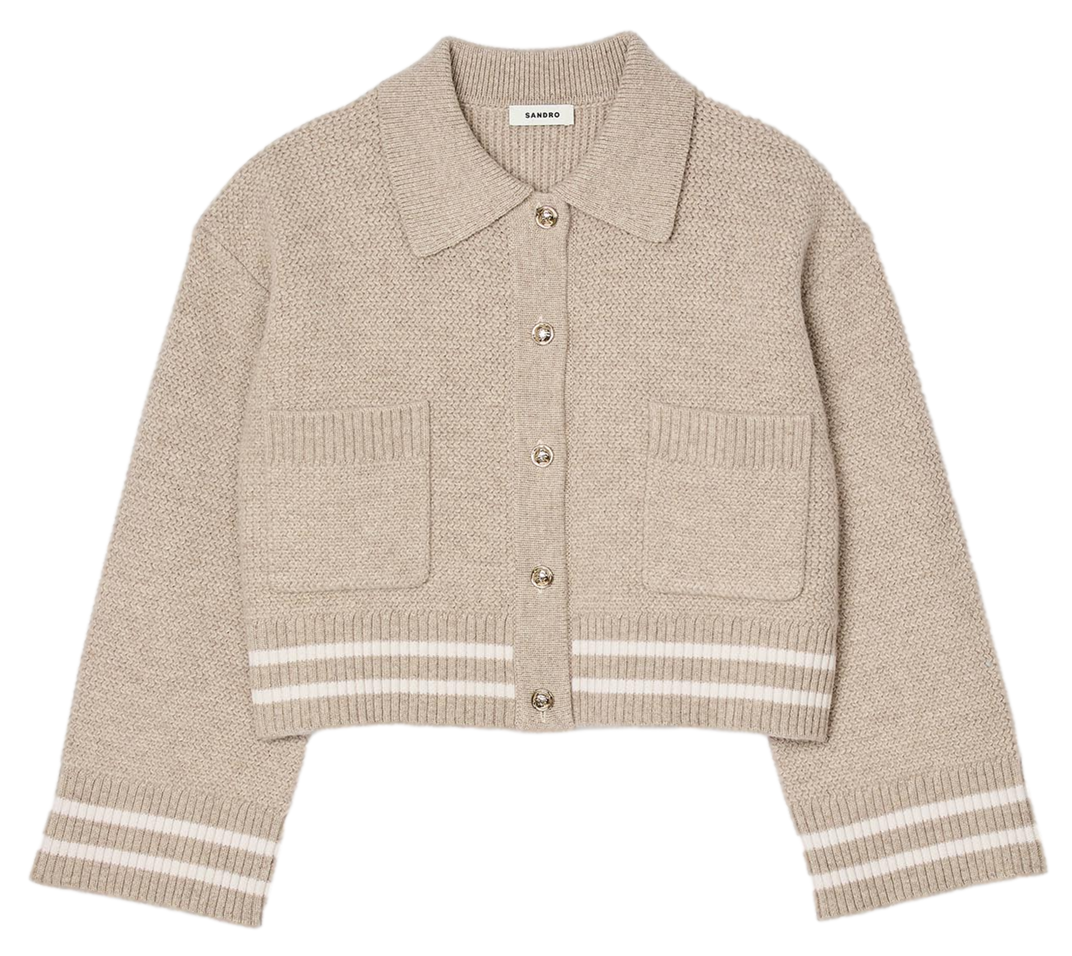 Cardigan col chemise en laine | Beige